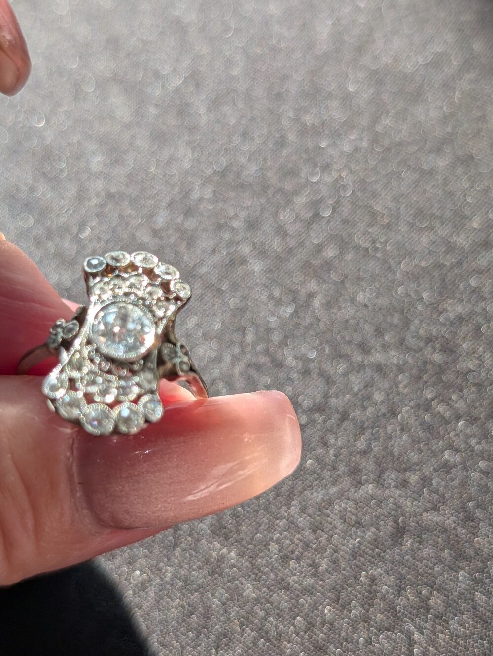 Antique Diamond Platinum Ring Size 6 - Picture 5 of 11